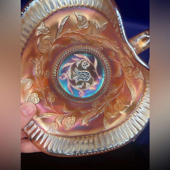 Vintage Dugan Marigold Carnival Glass Windflower Nappy Dish, Sauce Server - Picture 9 of 13